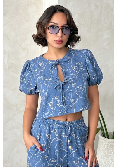 Verymoda Nakışlı Önden Baglamalı Bluz D2790 Koyu Mavi