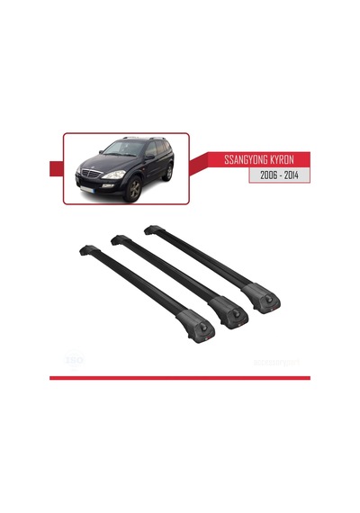 Ssangyong Kyron 2006-2014 Arası İle Uyumlu Ace-1 Ara Atkı Tavan Barı Siyah 3 Adet Bar
