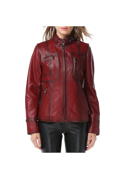 Dericlub Yb2043 Gerçek Deri Kadın Mont Ök.bordo Bordo