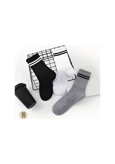 Trampler Unisex 6 Çift Çemberli Gri Siyah Beyaz Uzun Kolej Tenis Çorap Çok Renkli