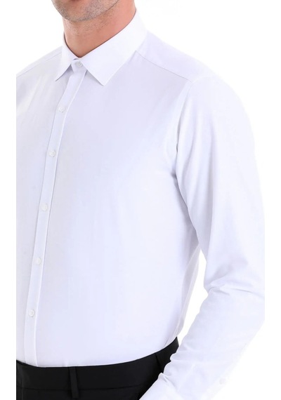 Bawcompany Slimfit Dar Kesim Düz Takım Elbise Gömleği Beyaz