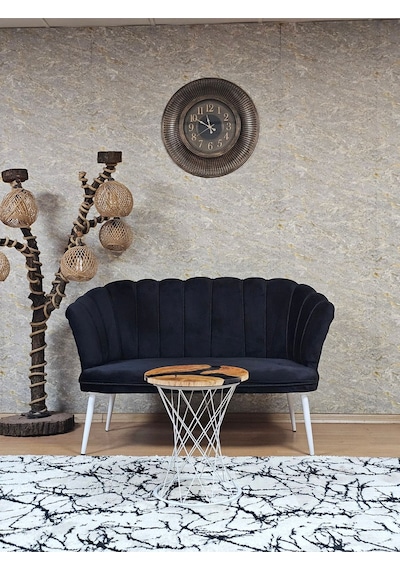 Zafir İkili Papatya Çay Seti Koltuk Beyaz Boyalı Sivriltme Ayak, Balkon, Salon, Ofis, Koltuk Takımı Siyah