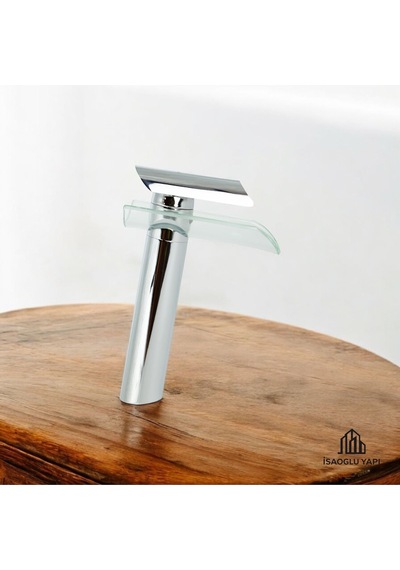 İsaoğlu Yapı Gümüş Çanak Lavabo Bataryası Glass Design Çanak Musluk Yüksek Model Krom Gümüş