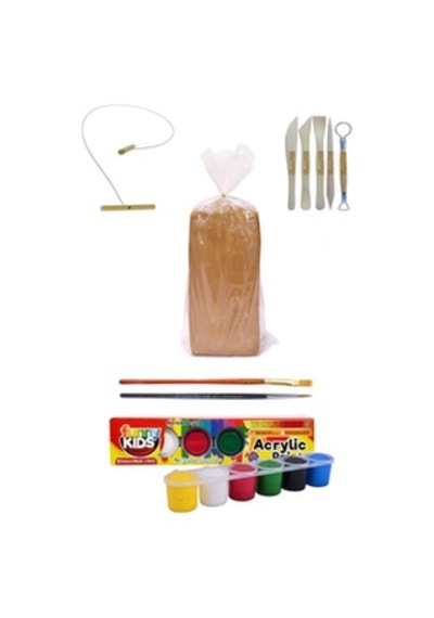 Kırmızı Çömlek Çamuru 10 Kg Kesme Teli 5'li Ebeşuarlı 15 Ml Akrilik 6 Lı Set