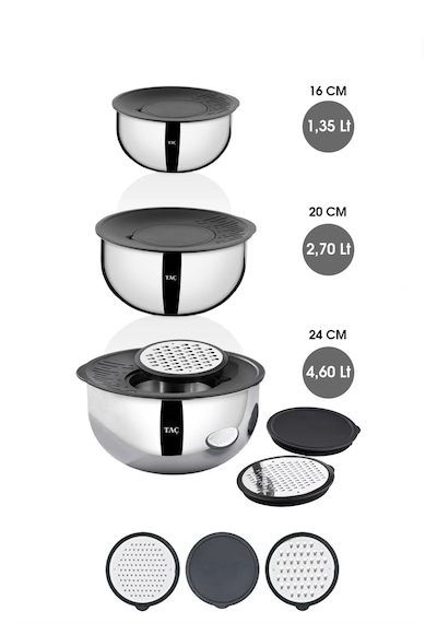 Taç Mixmaster 9 Parça Rendeli Karıştırma Ve Saklama Kabı Gümüş