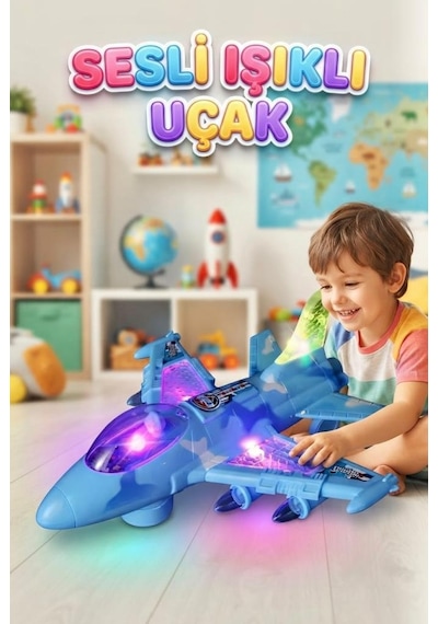 Işıklı Ve Müzikli Çarp-dön Savaş Uçağı - Hareketli Ve Eğlenceli Oyuncak Uçak 24 Cm