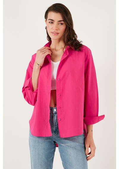 Lela Pamuklu Regular Fit Önü Kısa Arkası Uzun Oval Kesim Bayan Gömlek Cf25S163867 Fuşya