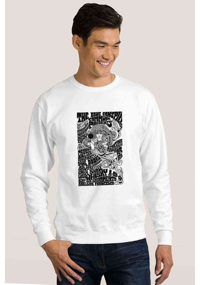 The Doors Lyric Lirik Baskılı Beyaz Erkek Örme Sweatshirt