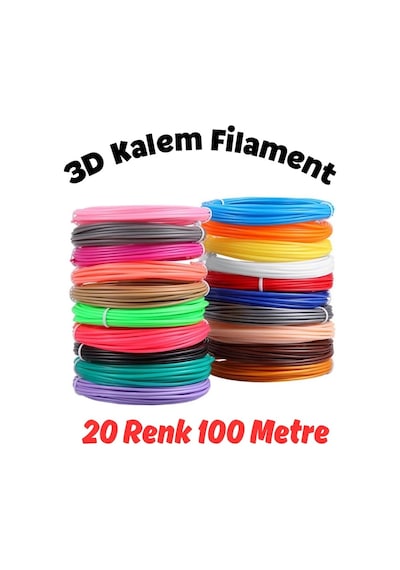 20 Renk 5 Metre 3d Kalem Pla Filament-100 Metre