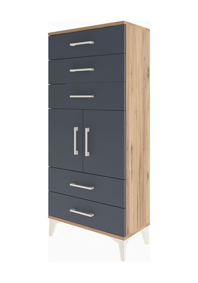Arges Dolap Tek Raflı 5 Çekmeceli 2 Kapaklı 60x30x134 Çam-antrasit Atlas Çam