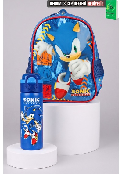 X Dekomus Lisanslı Sonic Küçük Boy Anaokul Çantası Ve 600 Ml Çift Fonksiyon Kapaklı Çelik Matara Seti 124-Pembe