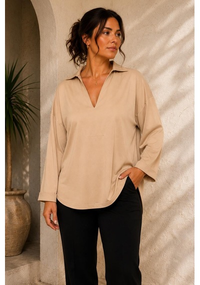 Alexandergardi V Yaka Dökümlü Oversize Bluz Bej