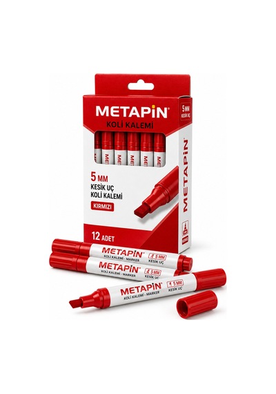 Metapin 5 Mm Kırmızı Kesik Uç Koli Kalemi 12 Adet Kalın Uçlu Marker Koli Markörü Ambalaj İşaretleme