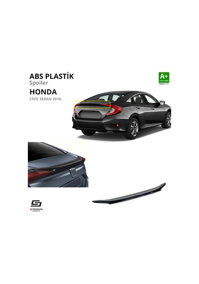 S-dizayn Honda Civic Fc5 Abs Plastik Spoiler Parlak Siyah 2016-2021 A+kalite