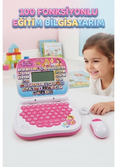 Tatlı Prensesler Eğitim Laptopum Türkçe İngilizce 100 Fonksiyonlu Eğitici Çocuk Laptopu