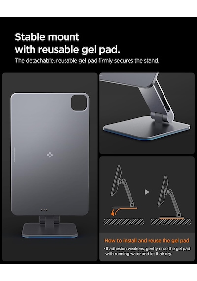 İpad Pro 11" 2025-2024 Magfit Manyetik Kablosuz Şarj Standı / 360 Dönebilen Ayarlanabilir Alüminyum Tablet Standı Kablo Dahil Değildir Gray - Amp09838