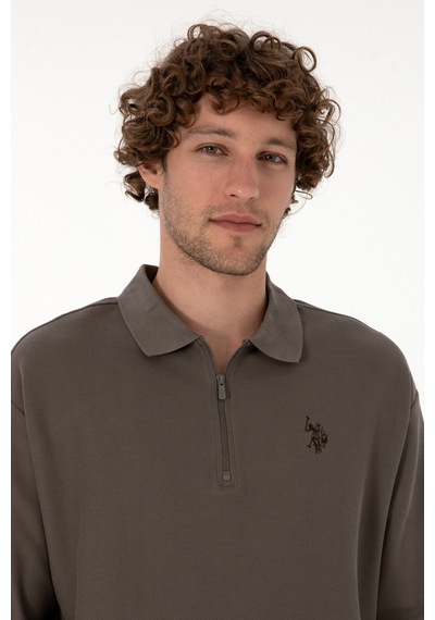 U.S. Polo Assn. Erkek Comfort Fit Yarım Fermuarlı Vizon Sweatshirt 50313754-VR052