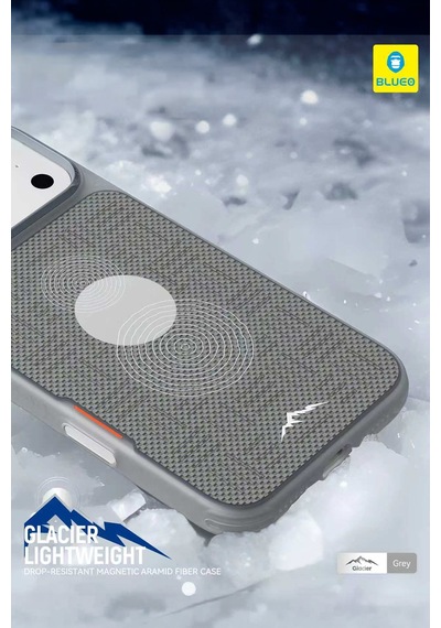 İphone 18 Pro Max Uyumlu Glacier Magsafe Aramid Fiber Kılıf Kevlar Tasarımlı Hafif Darbe Emici Gri