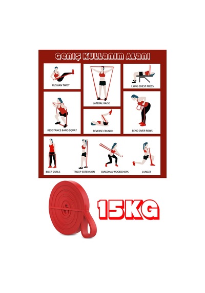 15kg Barfiks Lastiği Gym Resistance Band Antrenman Kas Geliştirme Bandı Kırmızı Orta Sert