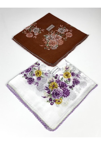 Eripek 2'li Paket Oyalı Pamuk Yazma 6594 Kiremit-beyaz