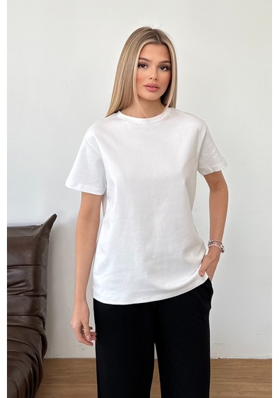 Kadın Bisiklet Yaka Basic T-shirt Beyaz - 26y Mw0000086