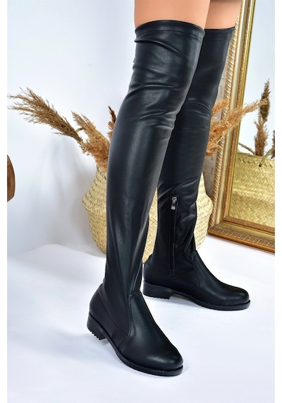 Fox Shoes Suni Deri Siyah Streç Kadın Çizme G268573002 Siyah