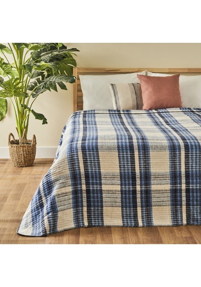 Bella Maison Noah Çift Kişilik Pamuklu Skoç Battaniye Mavi 200 x 220 CM Mavi