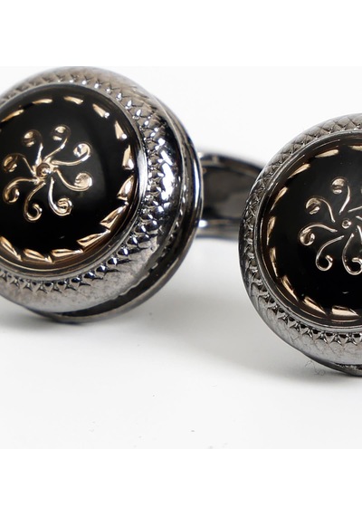 Esgue Siyah Renk Gold Siyah Desenli Yuvarlak Kol Düğmesi Kd:7306