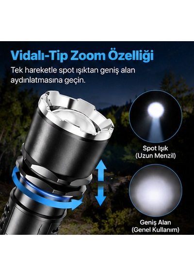 Klarus A3 Uzun Menzilli 2200 Lümen Zoom Özellikli El Feneri Siyah