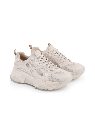 Libero L083.65137 Gri Hakiki Deri Kadın Sneaker Yüksek Tabanlı Rahat Spor Ayakkabı Bej