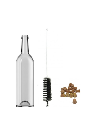 35 Adet Dibi Çukur Mantarlı Şeffaf Cam Şişe 750 Ml Şarap Zeytinya