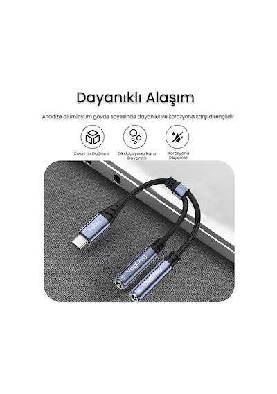 Veggieg Type-c To 3.5mm Aux Ve Mikrofon Dönüştürücü Adaptör Dac Chip Hifi Ses Kartı