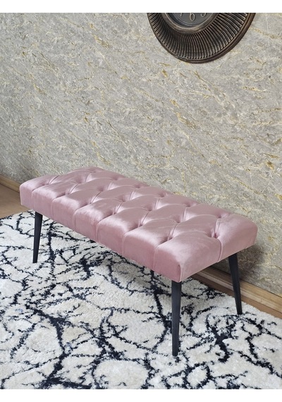 Zafir Siyah Boyalı Sivriltme Ayaklı 90 Cm Puf Bench - Puf - Bench - Kasalı Oturak - Oturak - Yatak Ucu Puf Pembe