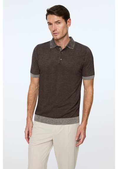 Morven Erkek Kahve Trend Polo Yaka Tencel Triko T-shirt 26ys018024400 Kahve