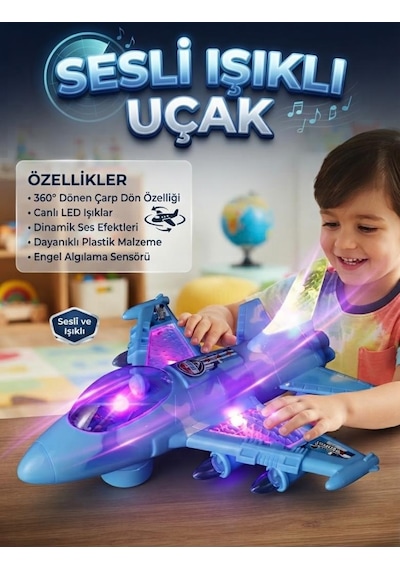 Işıklı Ve Müzikli Çarp-dön Savaş Uçağı - Hareketli Ve Eğlenceli Oyuncak Uçak 24 Cm