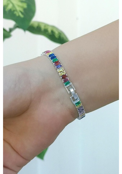 Zirkon Taşlı Baget Model Silver Su Yolu Bileklik - Silver Gümüş