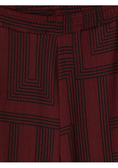 Lcw Everyday Bordo Beli Lastikli Geometrik Desenli Kadın Pantolon
