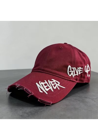 Valkyrie Unisex Bordo Never Give Up Nakışlı Baseball Şapka Ayarlanabilir Vintage Streetwear Spor Kep