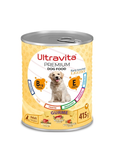 Ultravita Premium Yüksek Proteinli Karışık Etli Konserve Köpek Maması 24 x 415 G