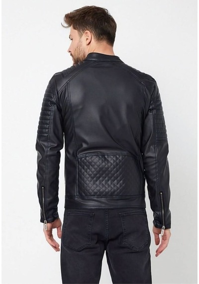Oliggopol Erkek Siyah Iç Cepli Slim Fit Deri Ceket Dvrdericeket05 Siyah