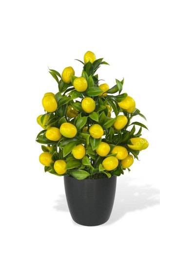 4lü Set Yapay Çiçek Kiraz Nar Limon Ve Mandalina Ağacı Siyah Saksıda 30cm