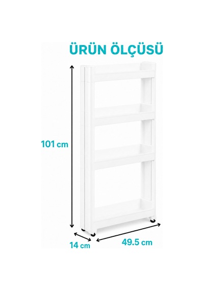 4'lü Slim Dar Alan Organizer Raf, Tekerlekli Çok Amaçlı Mutfak Ve Banyo Düzenleyici Beyaz Diğer