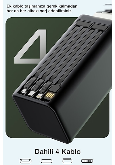 50.000 Mah Outdoor Led Işıklı Hızlı Şarj Powerbank Usb-c & Çoklu Cihaz Desteği Siyah
