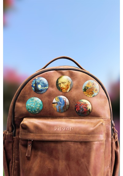 Van Gogh Çanta Süsü Rozet İğneli Buton Rozet Seti 6 Adet Çok Renkli