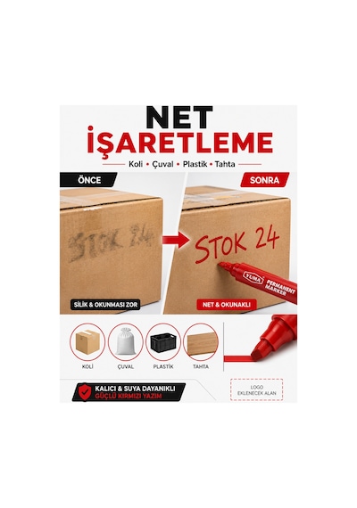 Mavi Permanent Marker Koli Kalemi 12 Li Paket 3 Mm Kesik Uç Kırmızı