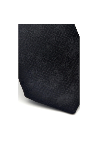 Gaffy Şal Desenli Siyah Dokuma Kumaş Mendilli Slim Fit Kravat // Sdk-2509-1 Siyah
