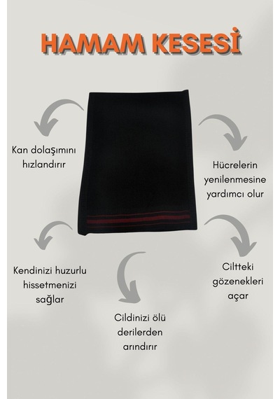 Siyah Krep Banyo Hamam Kesesi Peeling Eldiveni 17x27 Cm