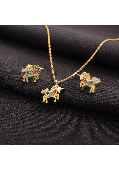 Madam&Matmazel Unicorn 925 Ayar Altın Kaplama Zirkon Gümüş Kadın Takı Set