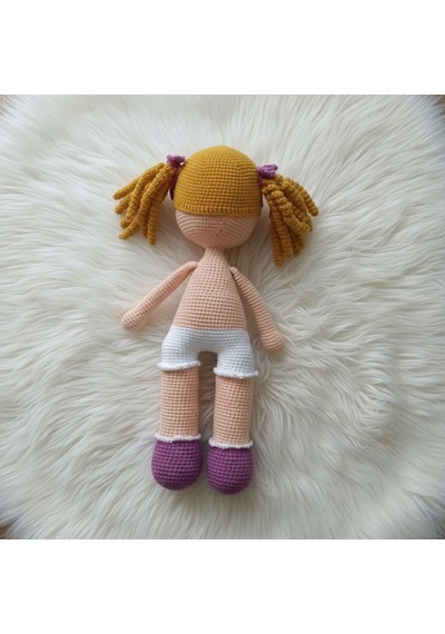 Amigurumi Kız Bebek El Yapımı %100 Pamuk 35 Cm Bej - Pembe