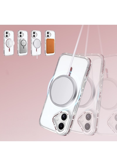 Apple iPhone Uyumlu 16 Kılıf Magsafe Şarj Özellikli Taşlı Lüx Tasarım Tera Silikon Kapak Mürdüm
